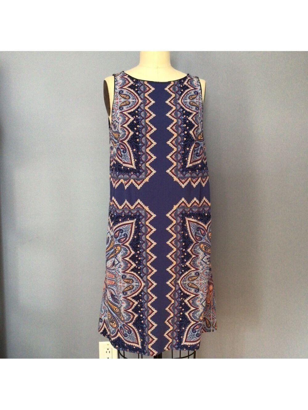 J.Jill Blue Patterned Shift Dress Pockets Casual Chic Midi Dress